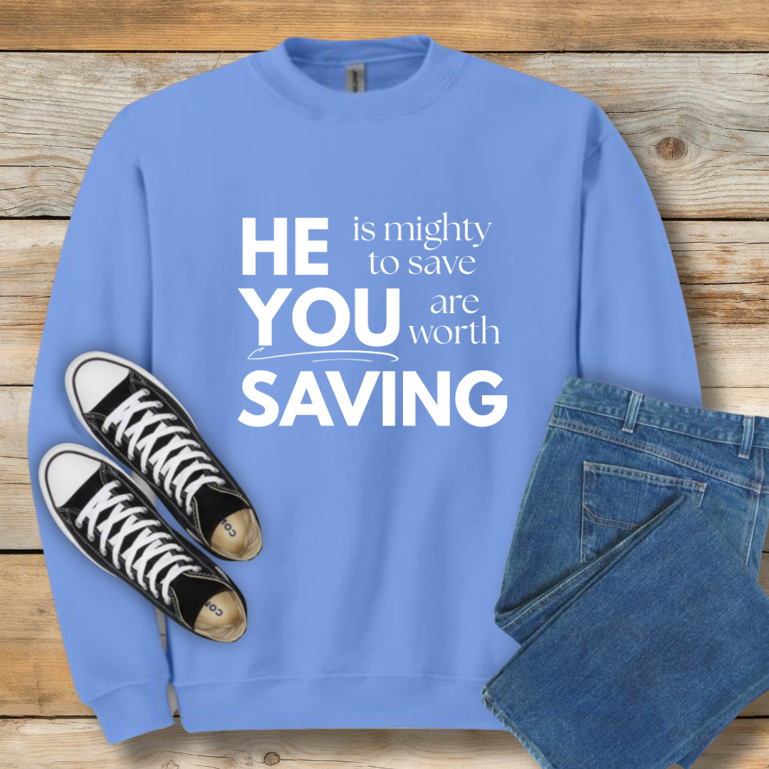 Mighty to Save Sweatshirt | Zephaniah 3:17 Biblical Graphic Shirt